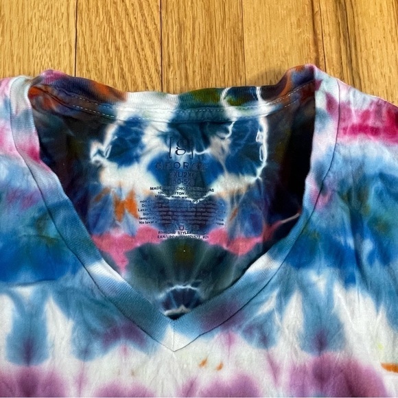Hand tie dyed tshirt cosmic egg psychedelic kaleidoscope vneck 2XL blue - Picture 7 of 8